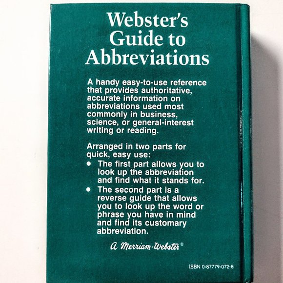 Webster's Guide to Abbreviations ~ 1985 Hardcover ~ Pocket-Size Ref. Book ~ EVC - Picture 2 of 12